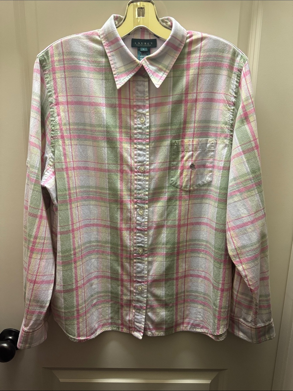 Lauren Ralph Lauren Pink and Green Plaid Vintage Cotton Button-Down Shirt